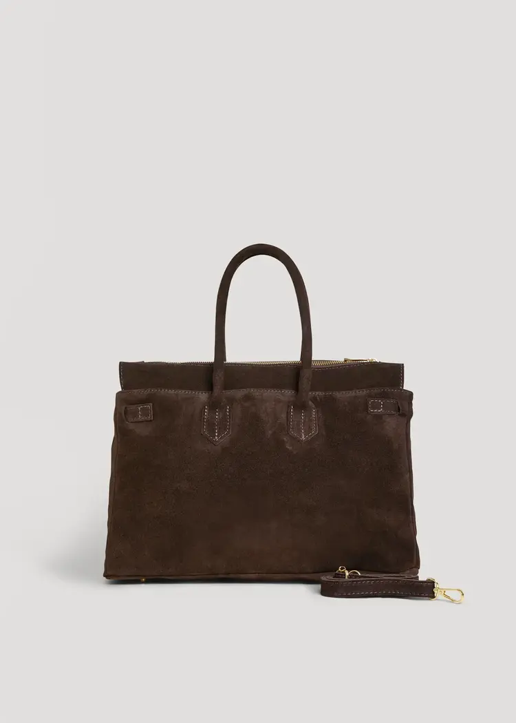 Voemien Elizabeth Bag in Dark Brown Suede and Togo Leather