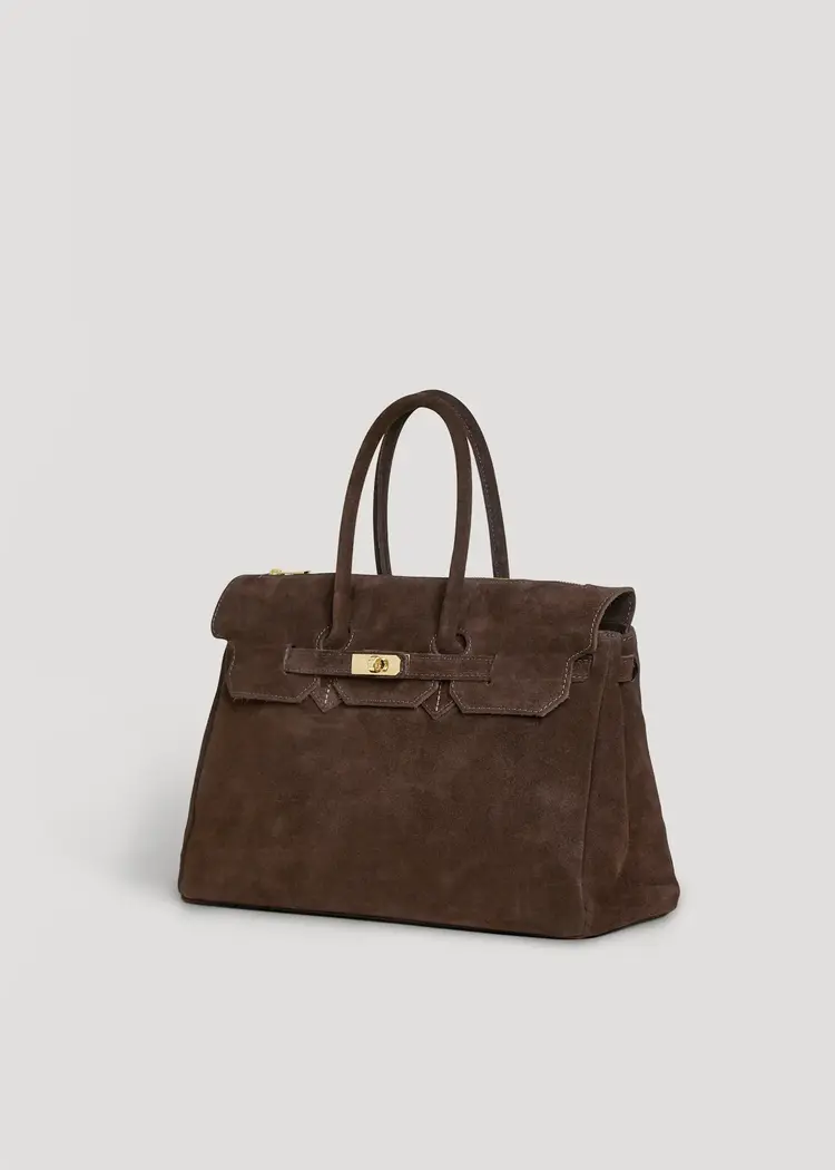 Voemien Elizabeth Bag in Dark Brown Suede and Togo Leather