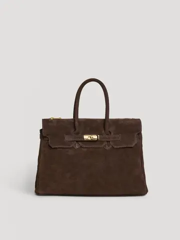 Voemien Elizabeth Bag in Dark Brown Suede and Togo Leather