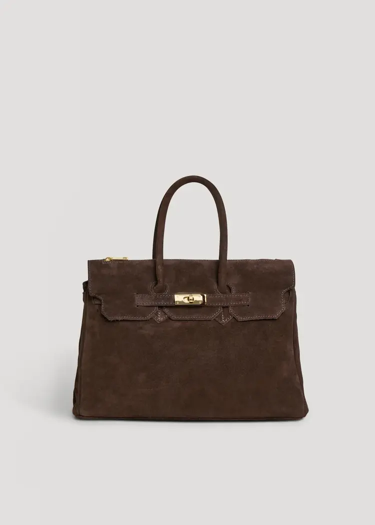Voemien Elizabeth Bag in Dark Brown Suede and Togo Leather