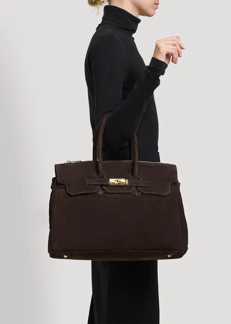 Voemien Elizabeth Bag in Dark Brown Suede and Togo Leather