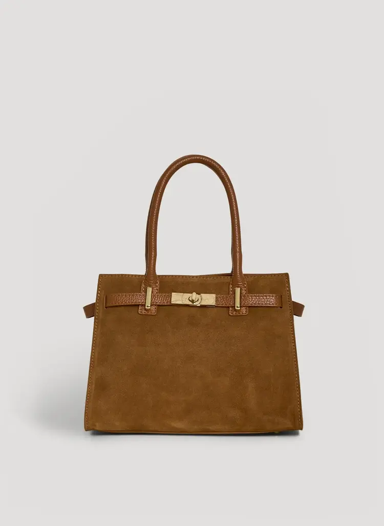 Voemien Grace Bag in Tan Suede and Togo Leather