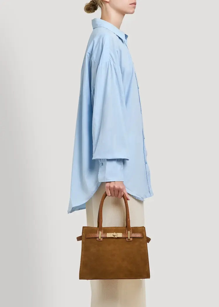 Voemien Grace Bag in Tan Suede and Togo Leather