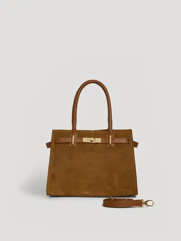 Voemien Grace Bag in Tan Suede and Togo Leather