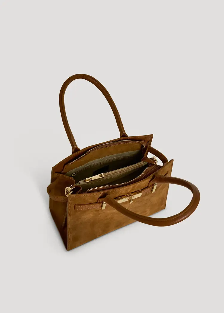 Voemien Grace Bag in Tan Suede and Togo Leather