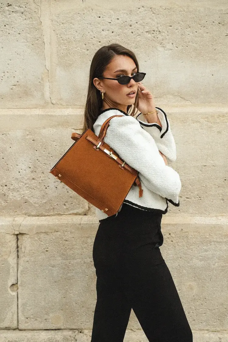 Voemien Grace Bag in Tan Suede and Togo Leather