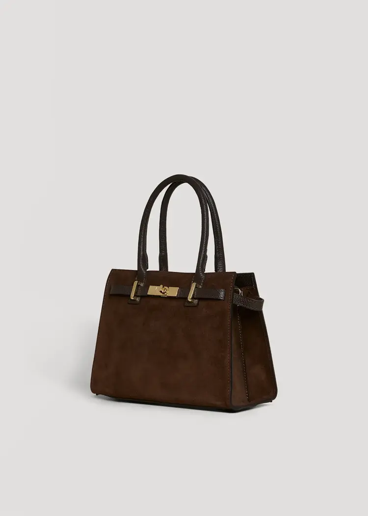 Voemien Grace Bag in Dark Brown Suede and Togo Leather