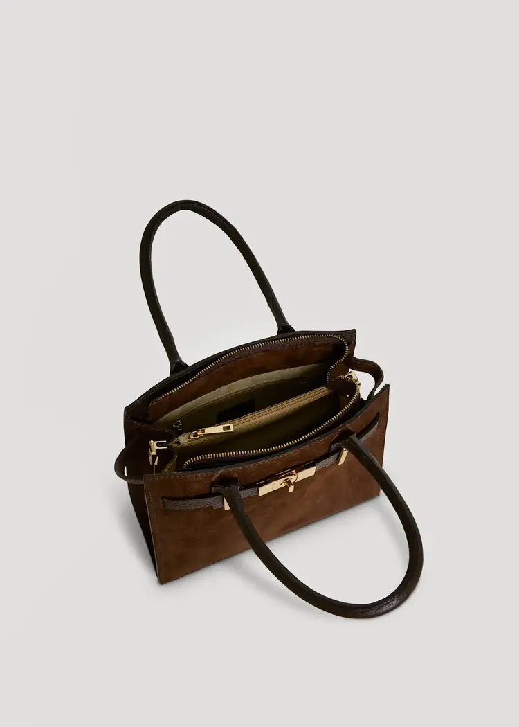 Voemien Grace Bag in Dark Brown Suede and Togo Leather