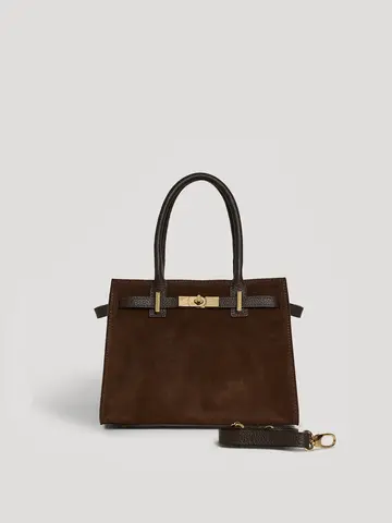 Voemien Grace Bag in Dark Brown Suede and Togo Leather