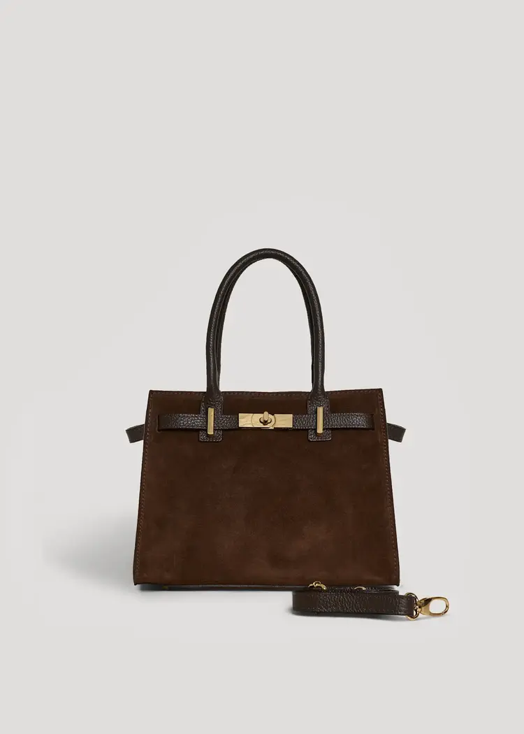 Voemien Grace Bag in Dark Brown Suede and Togo Leather