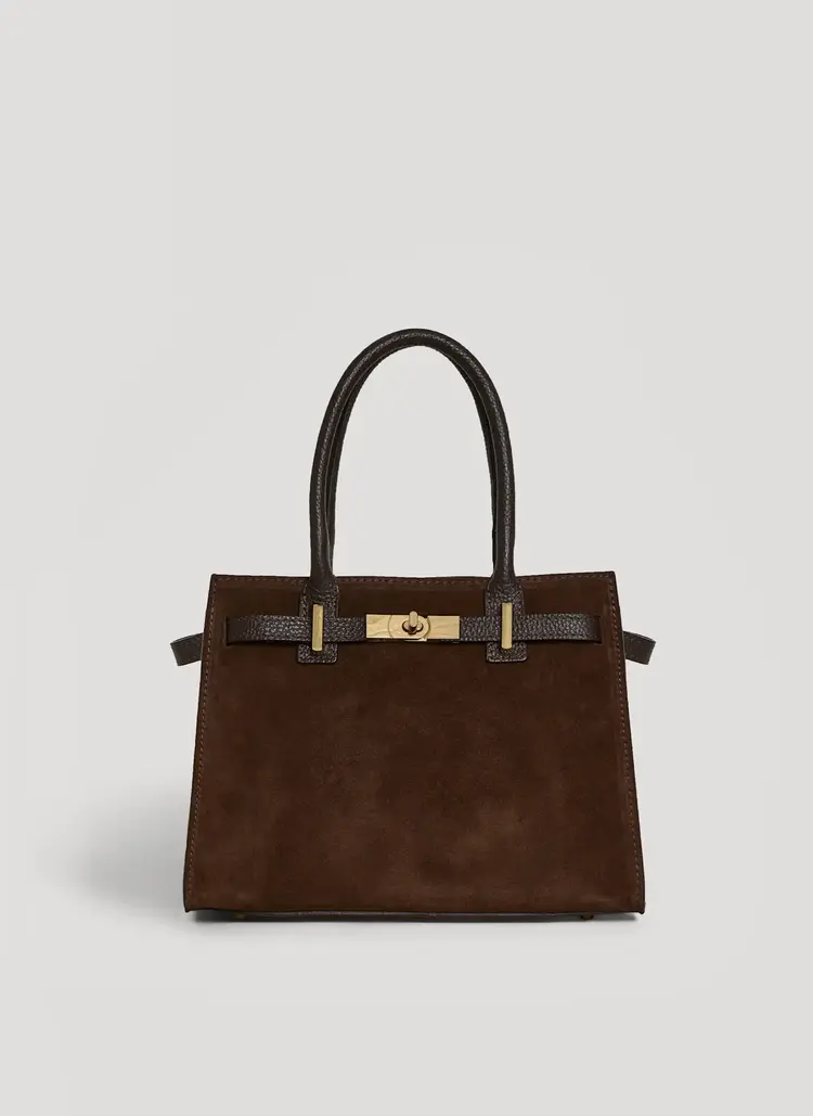 Voemien Grace Bag in Dark Brown Suede and Togo Leather