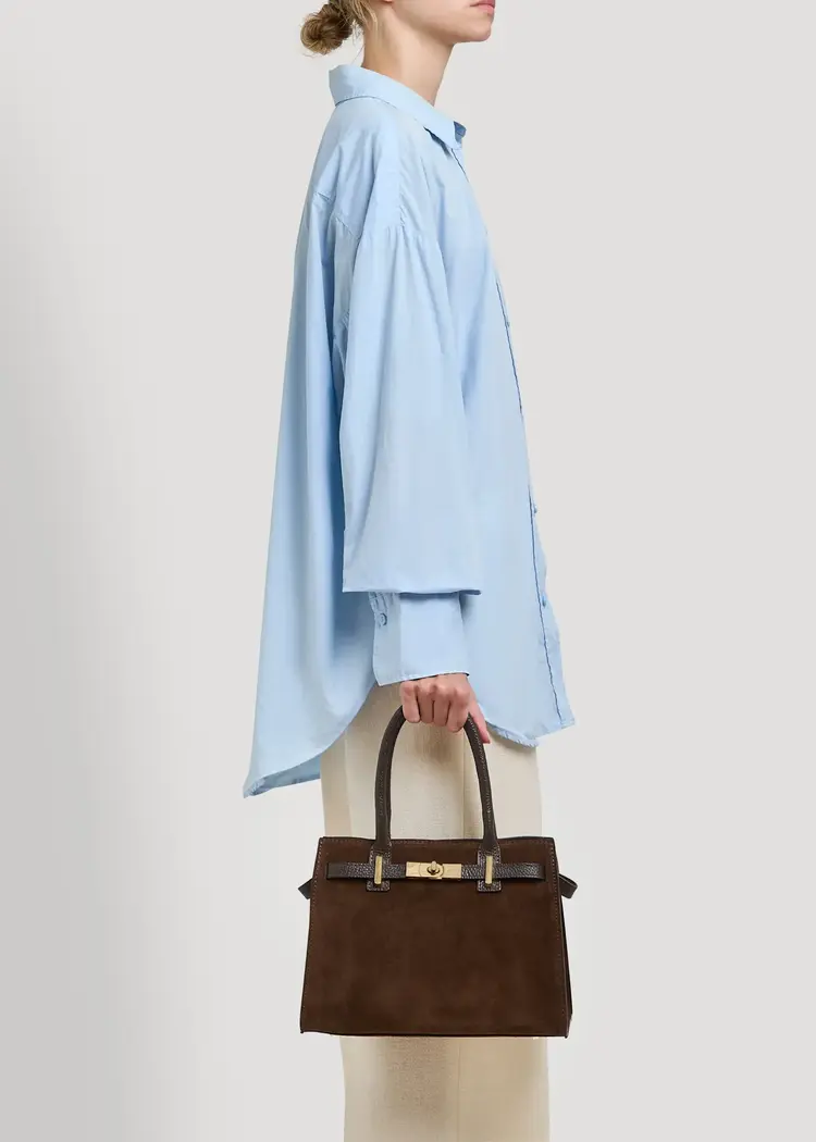 Voemien Grace Bag in Dark Brown Suede and Togo Leather