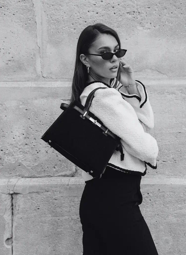 Voemien Grace Bag in Dark Brown Suede and Togo Leather