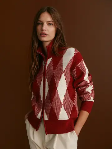Varley Karina Jacquard Knit Jacket Red Dahlia