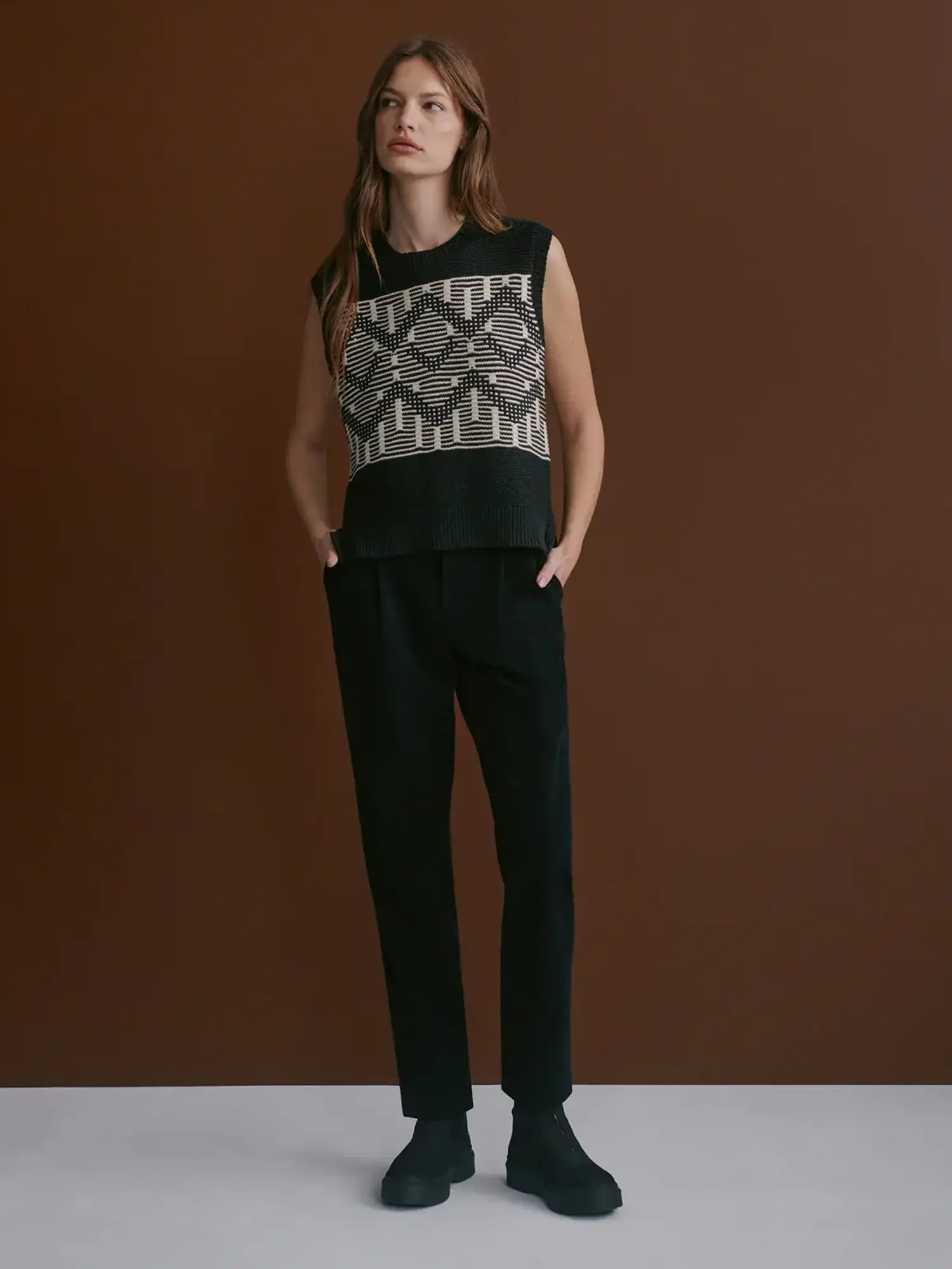 Varley | Oline Fairisle Knit Vest Black - Tryst Boutique