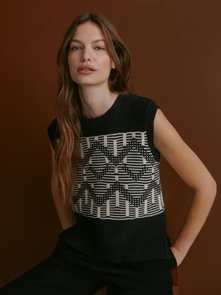 Varley Oline Fairisle Knit Vest Black