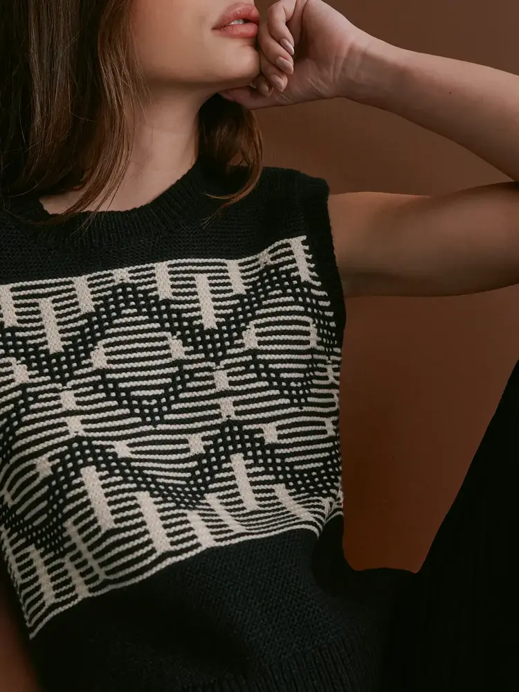 Varley Oline Fairisle Knit Vest Black