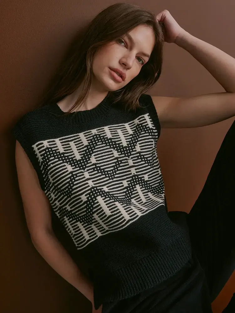 Varley Oline Fairisle Knit Vest Black