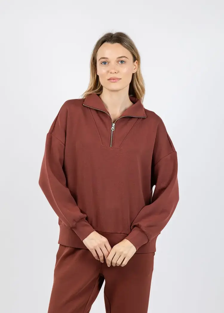 Varley Hawley Half Zip Sweatshirt Cinnamon
