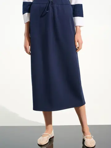 Joseph Ribkoff Scuba Jersey Pull-On Skirt With Drawstring Waist Indigo