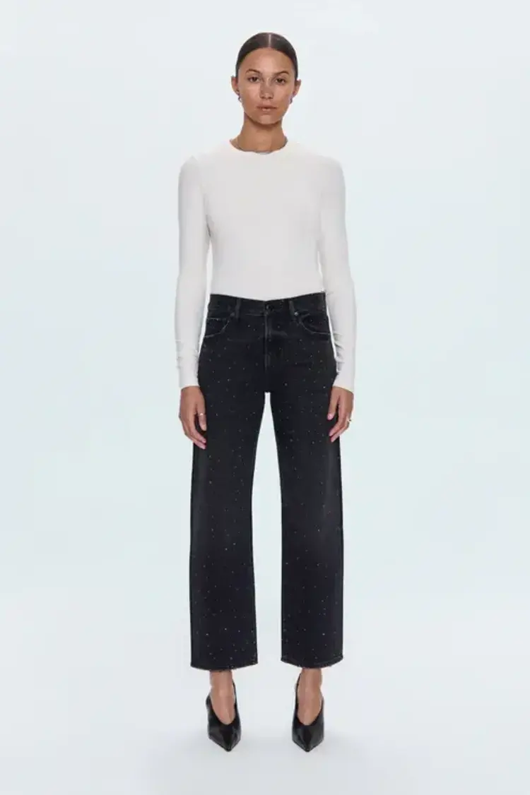 Pistola Lexi Midrise Bowed Straight Pants Silver Screen