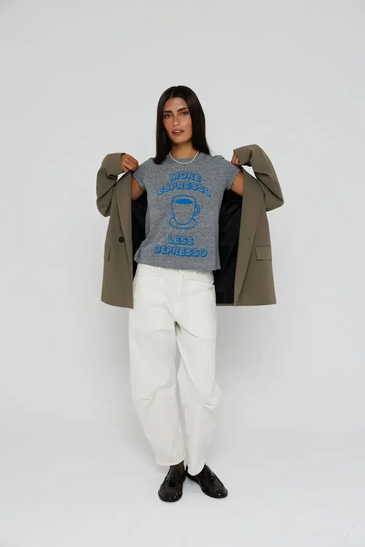 Sunny Somewhere More Espresso, Less Depresso - Femme Crew Heather Grey