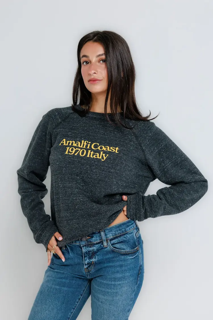 Sunny Somewhere Amalfi Coast - Raglan Crew Vintage Black Overdye