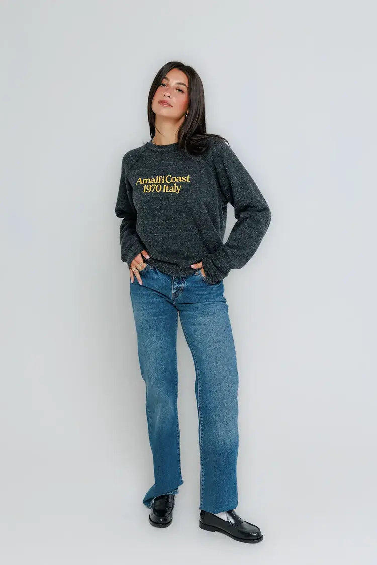 Sunny Somewhere Amalfi Coast - Raglan Crew Vintage Black Overdye