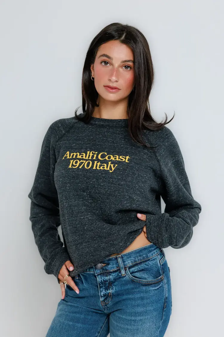 Sunny Somewhere Amalfi Coast - Raglan Crew Vintage Black Overdye