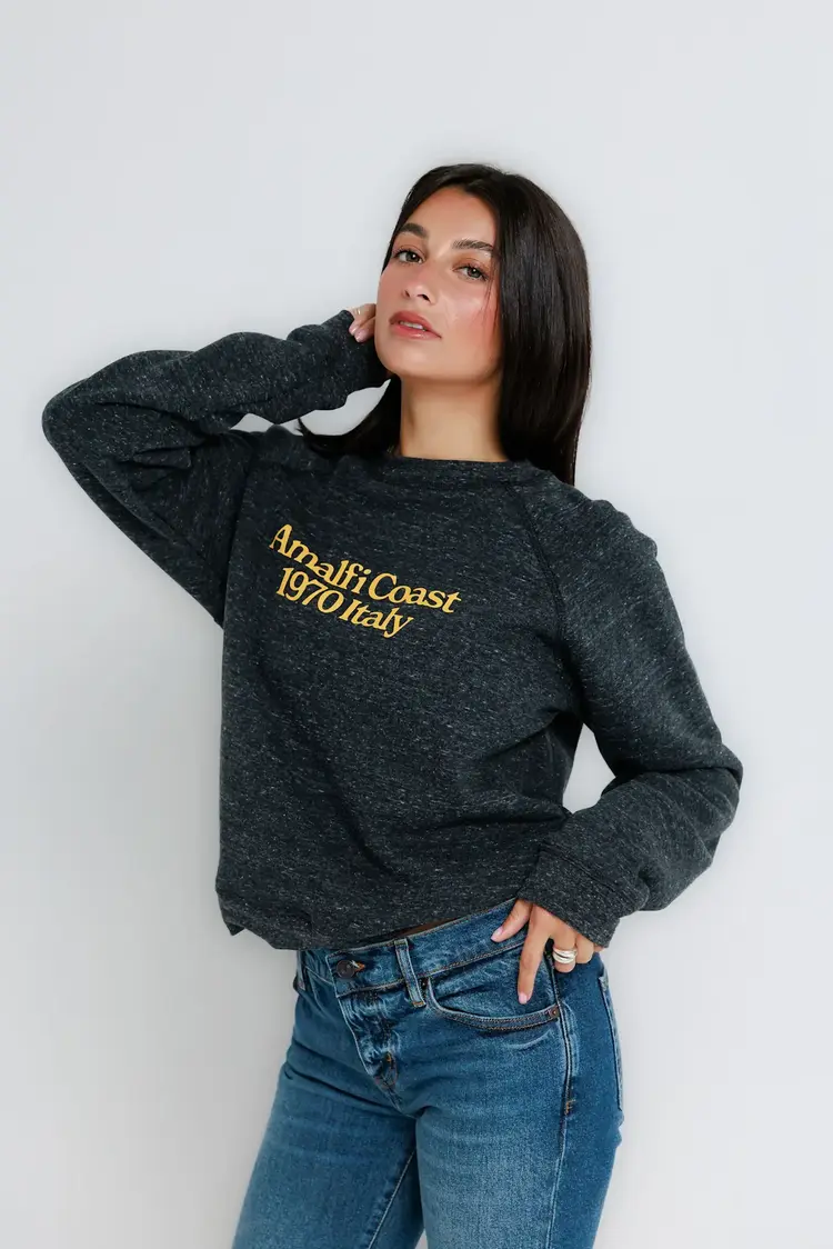 Sunny Somewhere Amalfi Coast - Raglan Crew Vintage Black Overdye