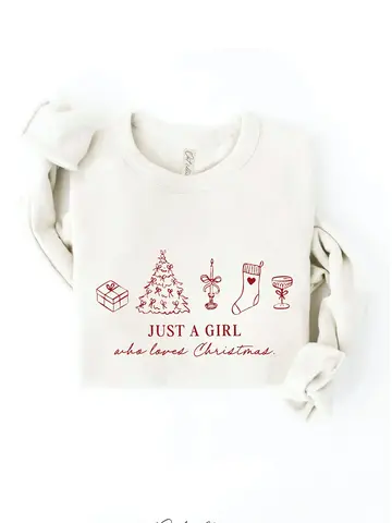 Oat Collective Just A Girl Who Loves Christmas Graphic Sweatshirt Heather Dust