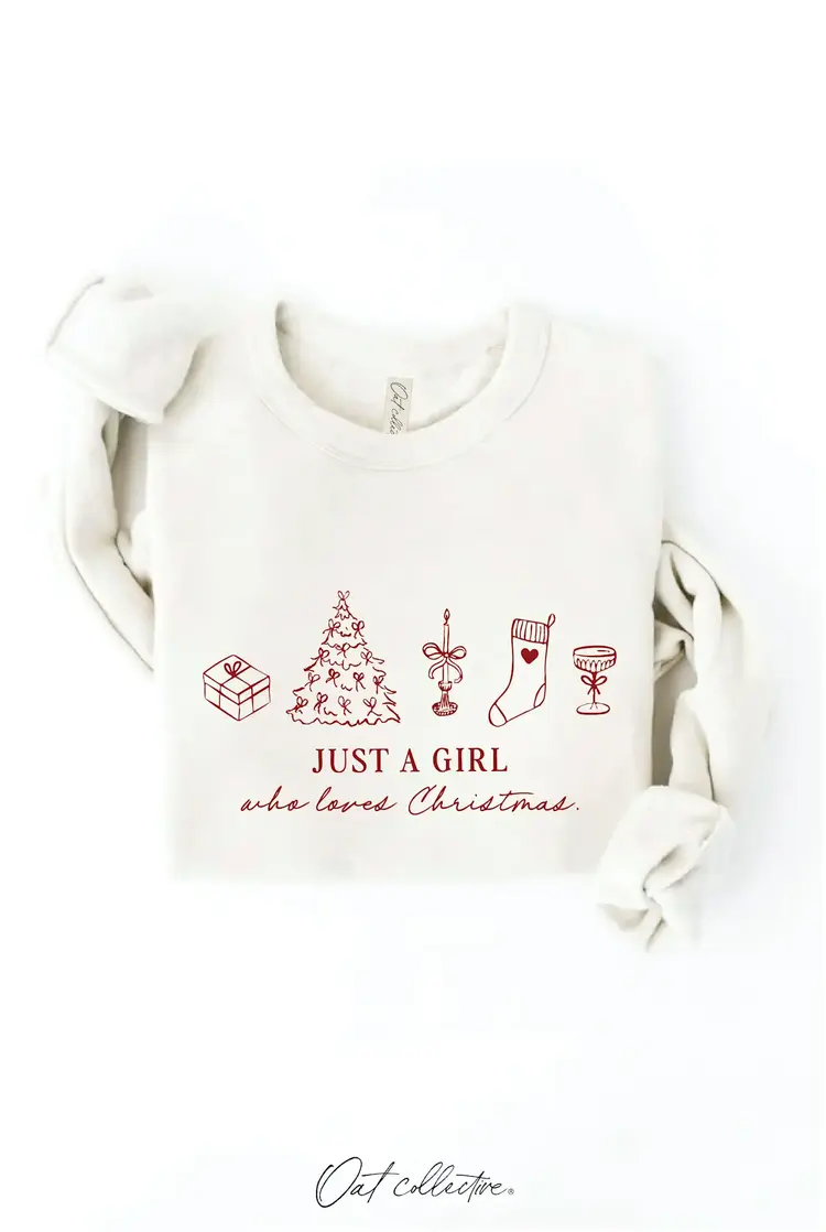 Oat Collective Just A Girl Who Loves Christmas Graphic Sweatshirt Heather Dust