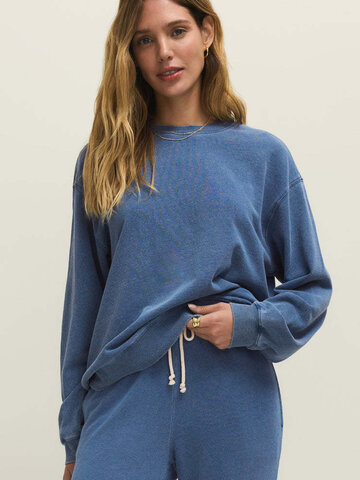 ZSupply Boyfriend Knit Denim Sweatshirt Calypso Blue Indigo