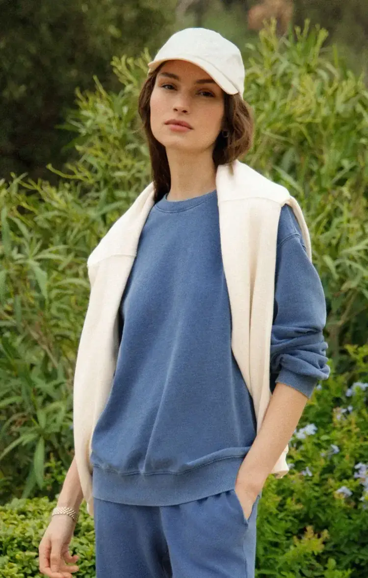 ZSupply Boyfriend Knit Denim Sweatshirt Calypso Blue Indigo