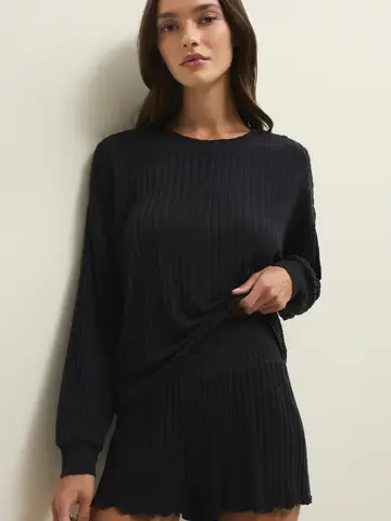 ZSupply Daydream Silky Rib Long Sleeve Top Black Sand