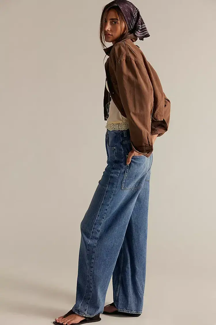 Free People Truro Baggy Puddle Jean Water Stoned Blue