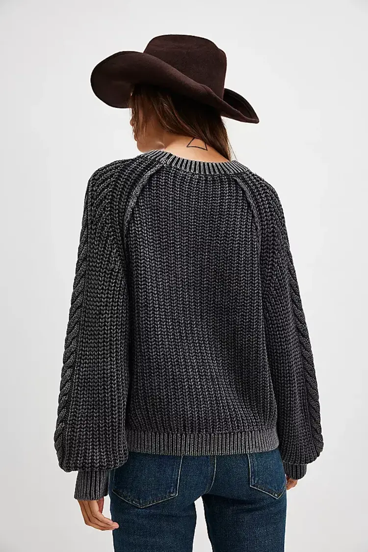 Free People Frankie Cable Sweater Black