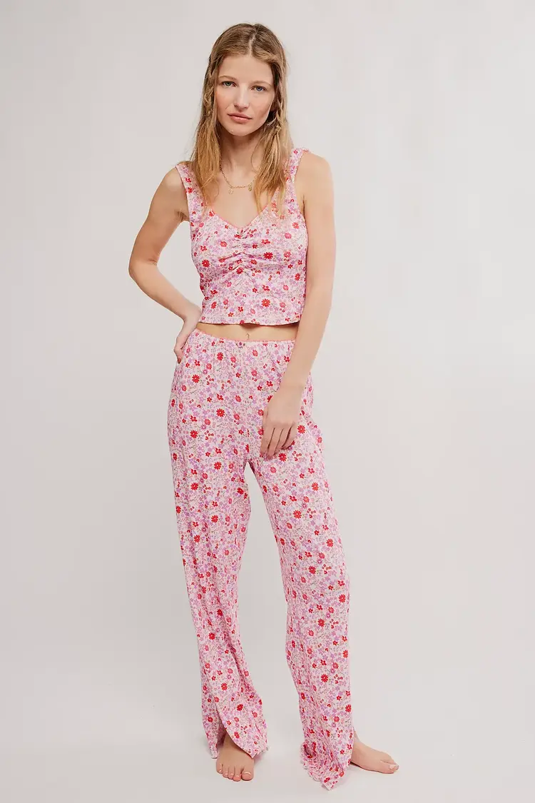Free People Fresh In Love Lounge Set Pink Chalk Combo