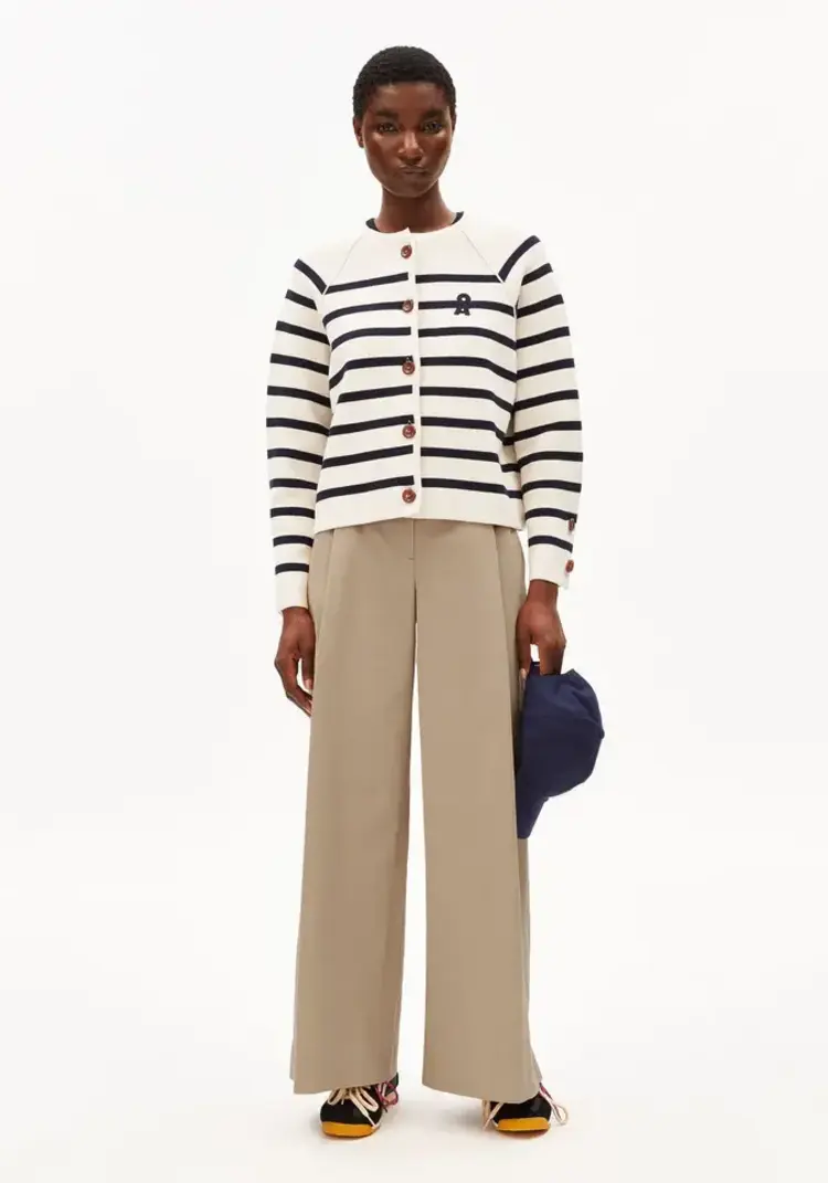 Armedangels PLACED Stripe Knit Cardigan Oatmilk-Night Sky