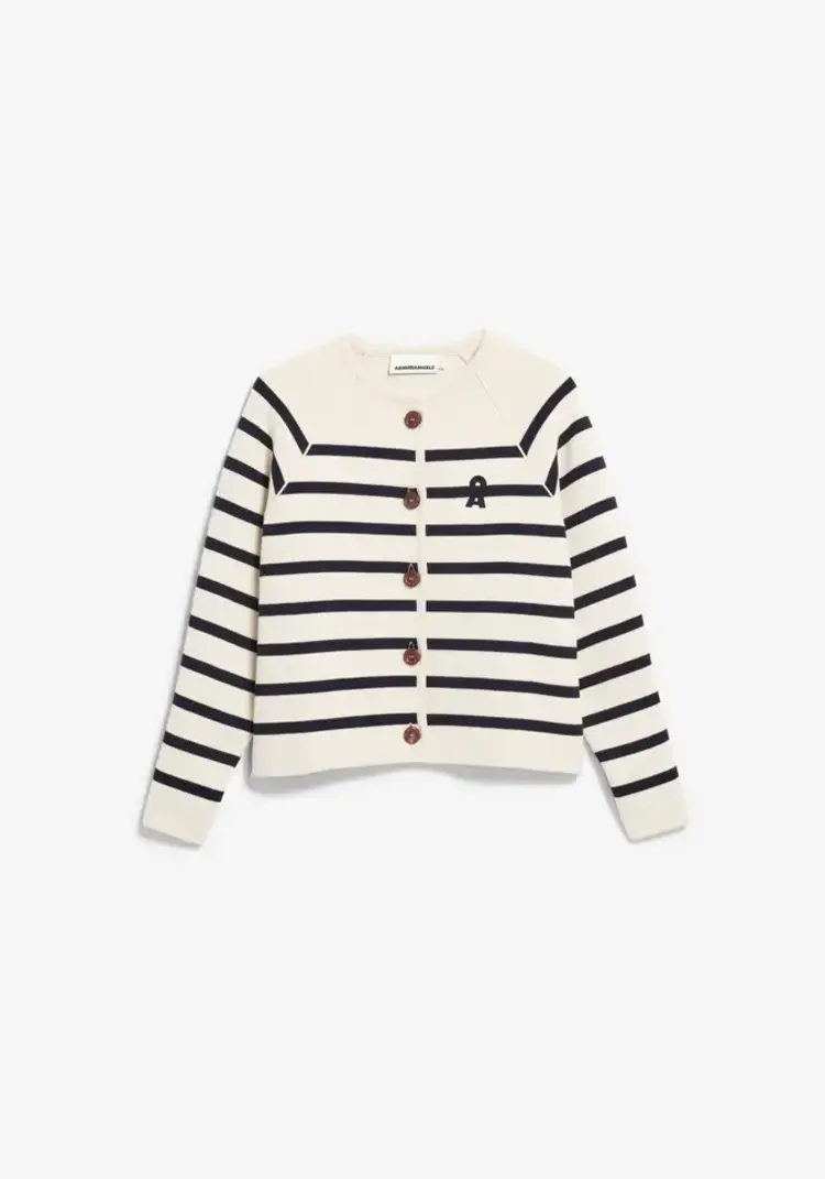 Armedangels PLACED Stripe Knit Cardigan Oatmilk-Night Sky