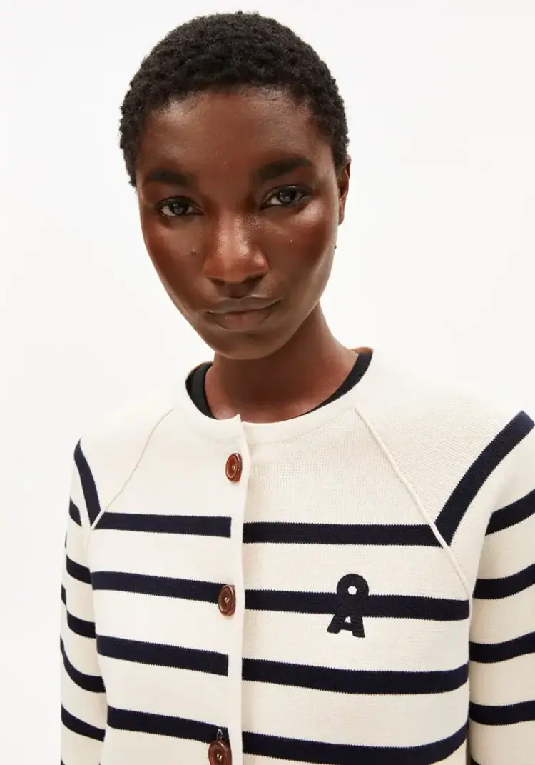 Armedangels PLACED Stripe Knit Cardigan Oatmilk-Night Sky