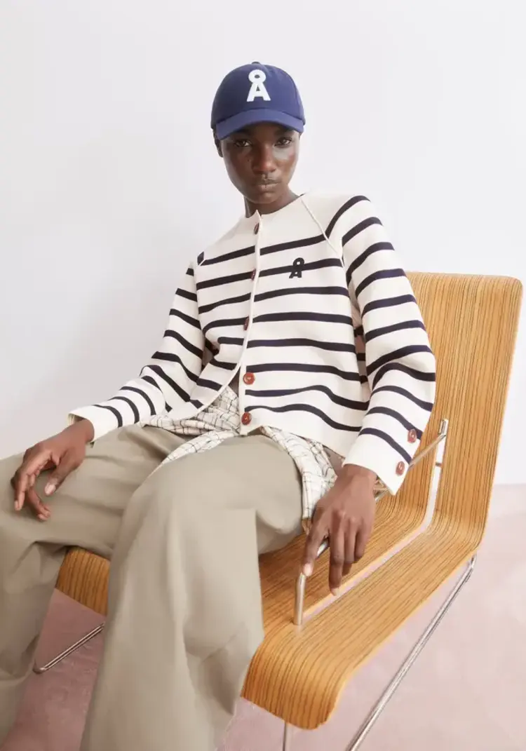 Armedangels PLACED Stripe Knit Cardigan Oatmilk-Night Sky