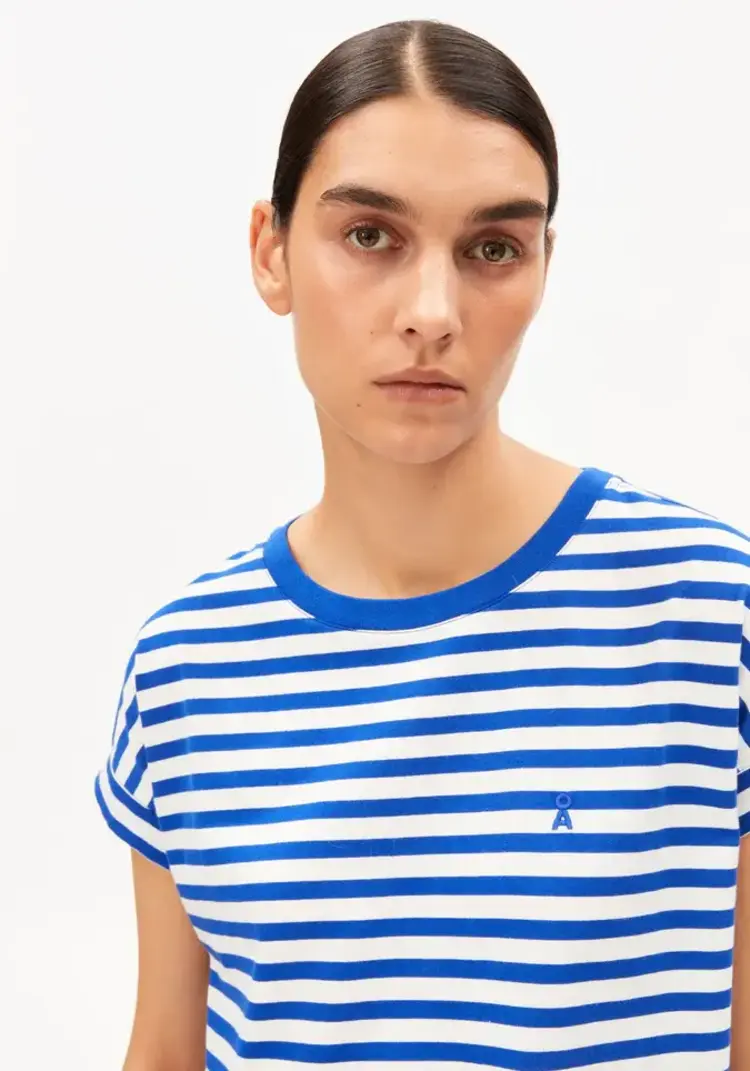 Armedangels IDAARA Stripes Shirts White-Dynamo Blue