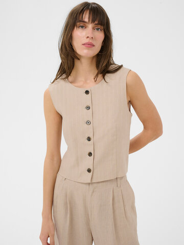 Part Two Azania Waistcoat Neutral Pinstripe