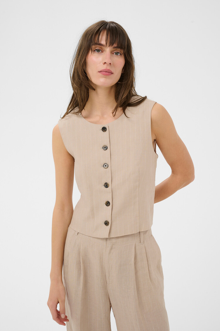 Part Two Azania Waistcoat Neutral Pinstripe