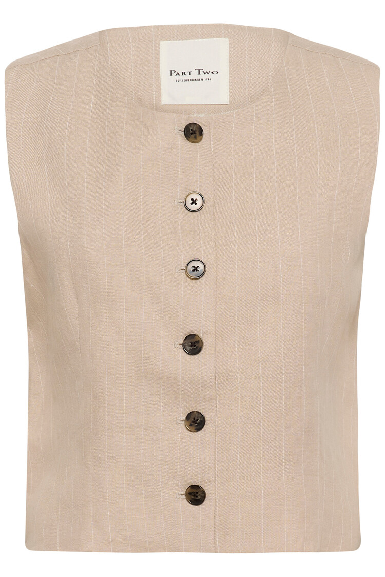 Part Two Azania Waistcoat Neutral Pinstripe