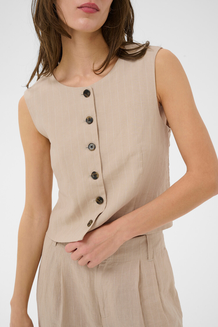 Part Two Azania Waistcoat Neutral Pinstripe