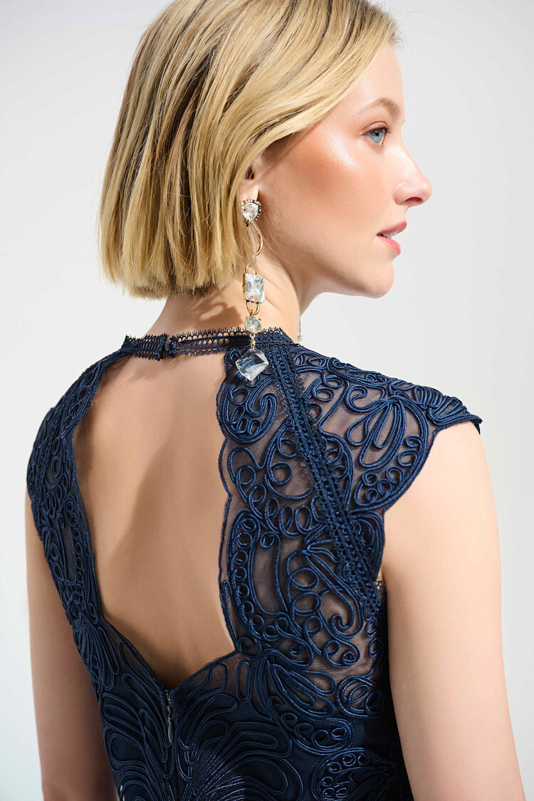 Joseph Ribkoff Guipure Soutache Trumpet Dress Midnight Blue