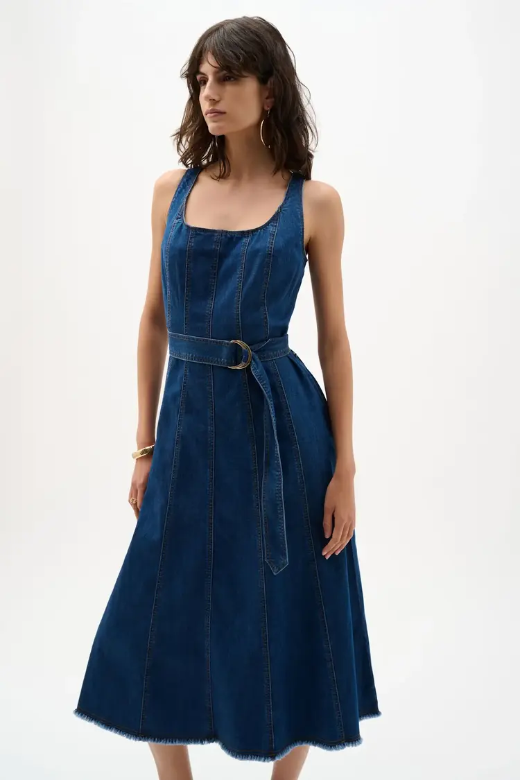 Joseph Ribkoff Denim Fit & Flare Midi Dress Medium Blue