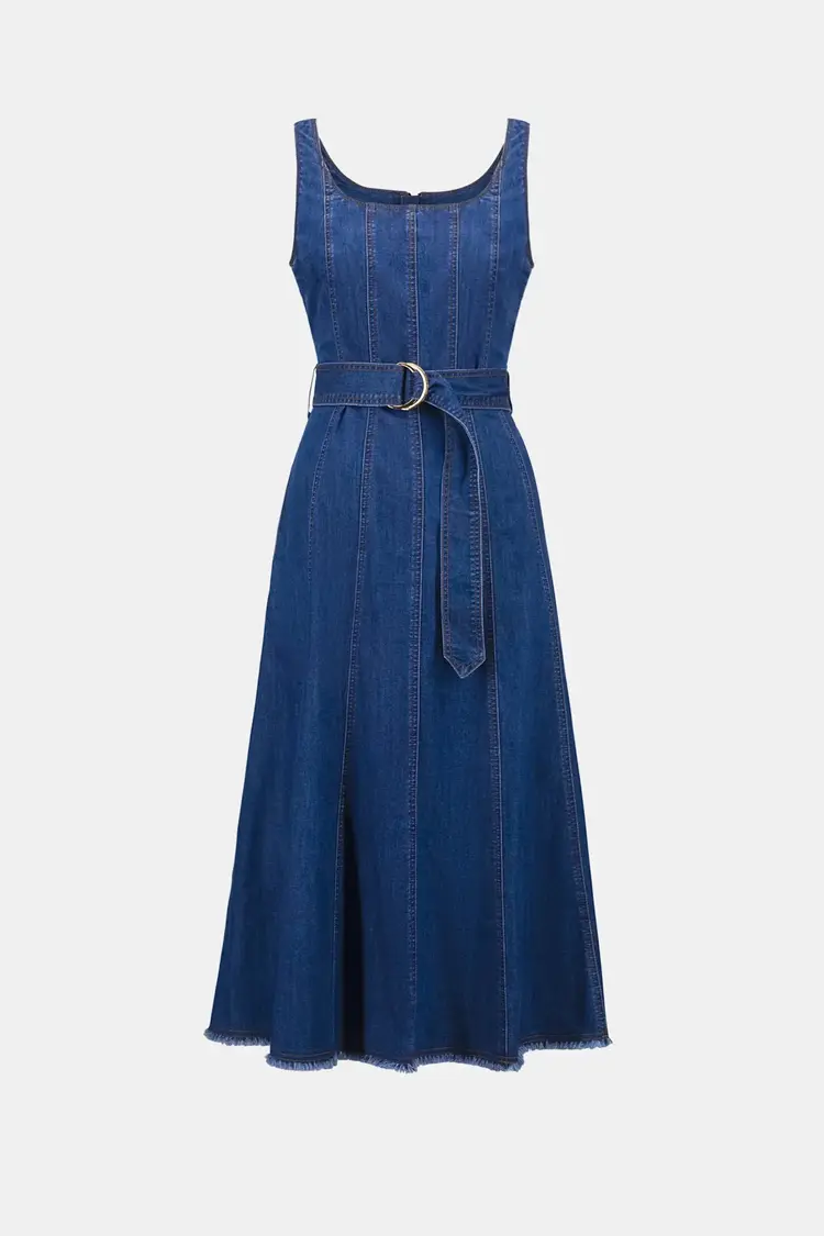 Joseph Ribkoff Denim Fit & Flare Midi Dress Medium Blue